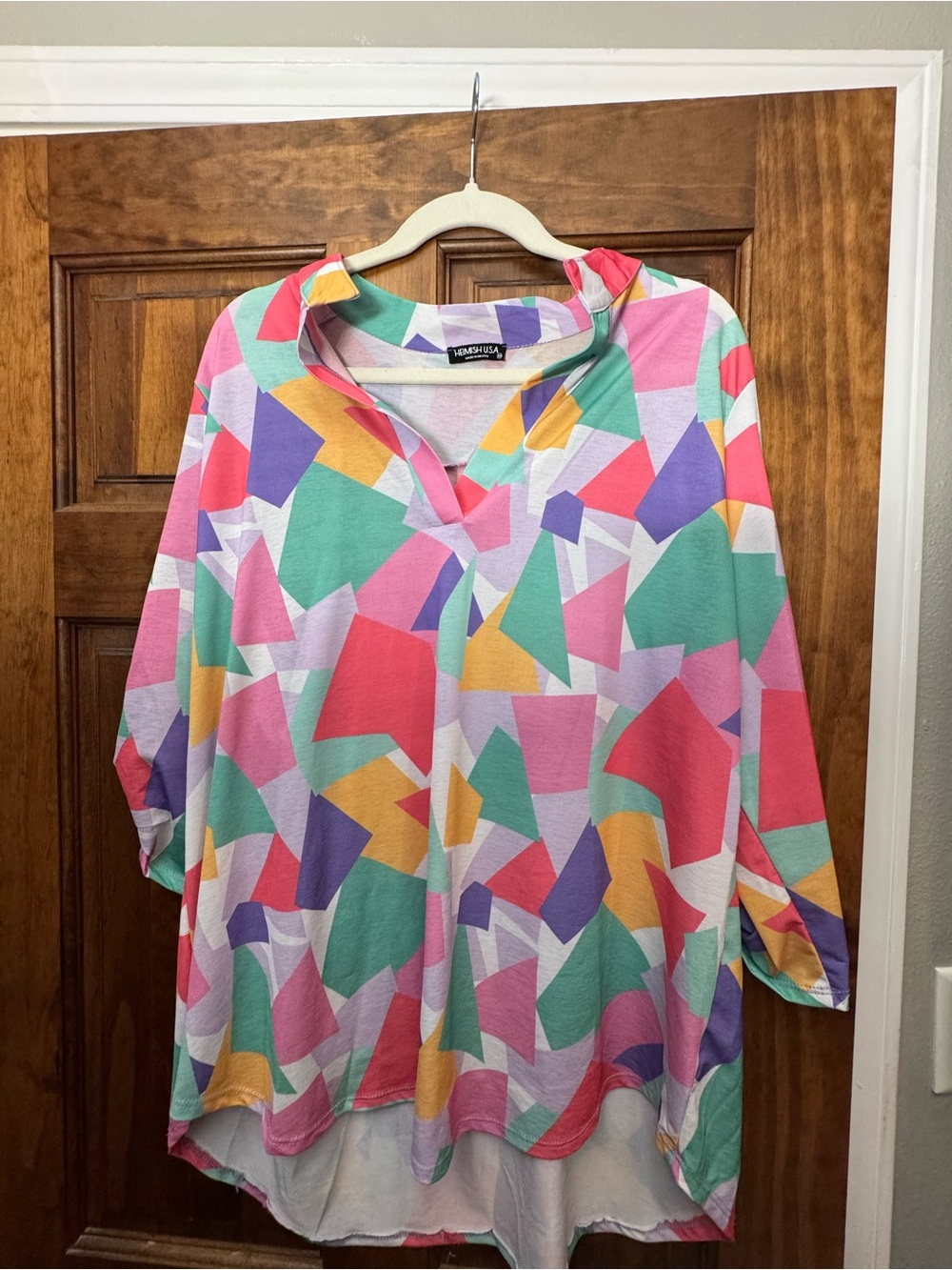 HEIMISH USA Pastel Geometric V-Neck Tunic in Pink, Mint & Lavender